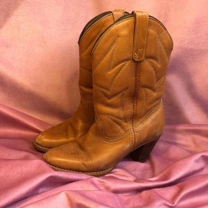 Brown Thrifted Leather Cowgirl Boots with Heel